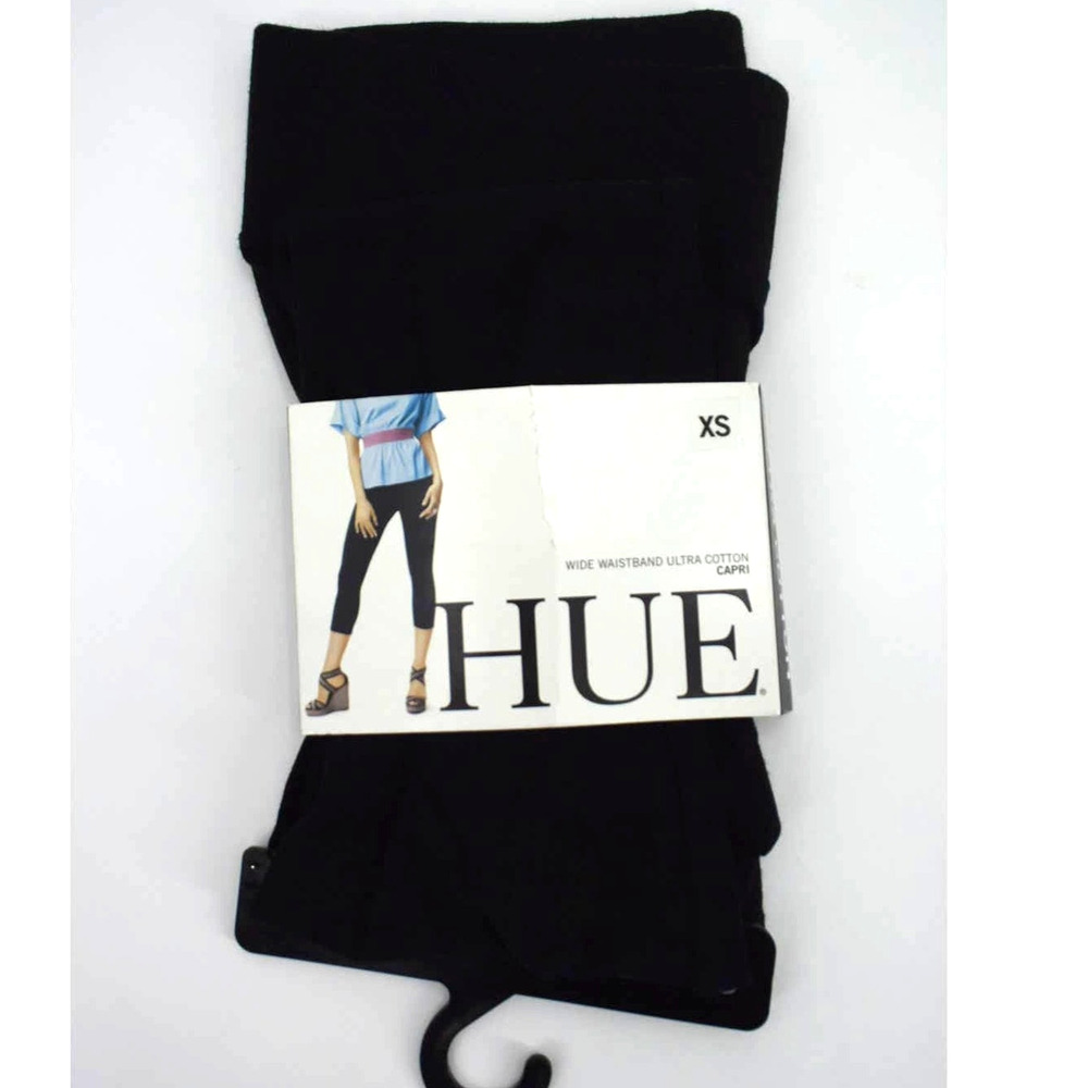 HUE Black Knit Wide Waistband Ultra Capri Leggings Womens XS